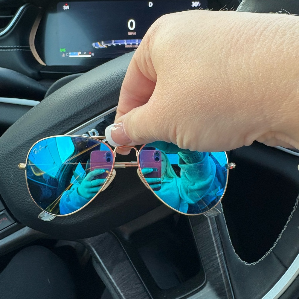 Ray-Ban Gold Frame Sunglasses with Reflective Blue Lenses